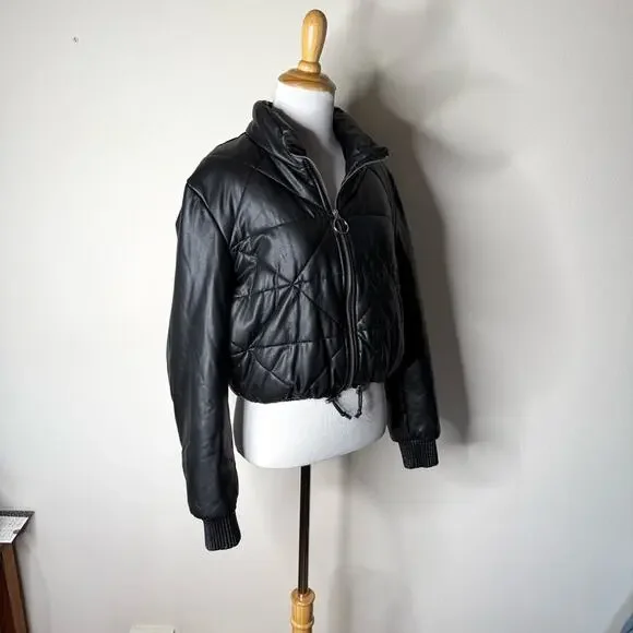 Blank NYC Black Faux Leather Quilted Puffer Jacket - Picture 3 of 7